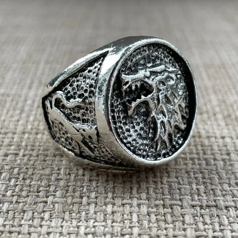 Men Fashion Rings Silver Tone Antique Style Jewelry Unisex Ring Size 7